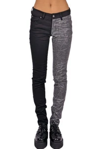 PANTALONES VAQUEROS DELGADOS SEXY TRIPP PUNK ROCK PIERNA DIVIDIDA PVC PLATEADOS NEGROS AJUSTADOS - Imagen 1 de 4