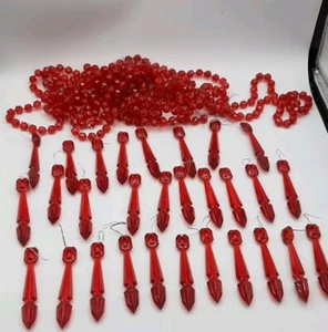 Vintage MCM Acrylic Red Prism Icicle Christmas Tree Ornaments Garland Hong Kong - Picture 1 of 5