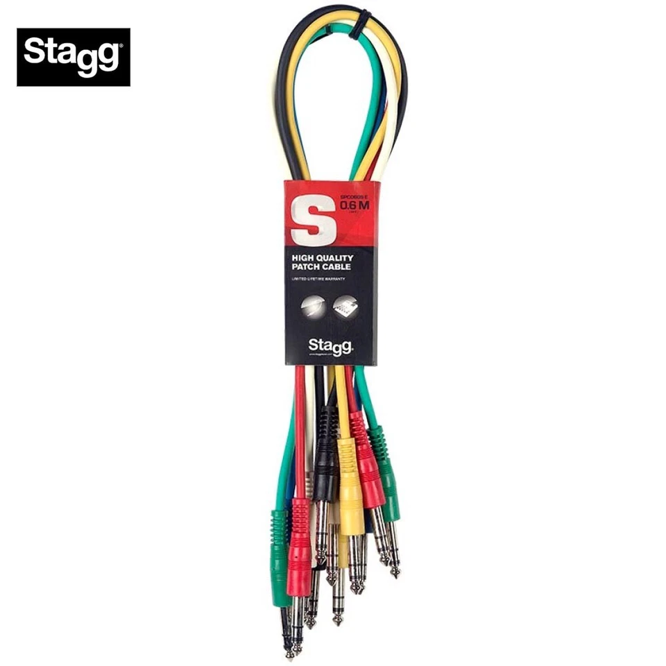 PACK de 6 cables de conexión estéreo de alta calidad Stagg de 1 pie a TRS de 1/4" SPC030S E Foto 1 de 1