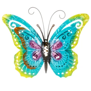 BLUE / YELLOW LAYERED BUTTERFLY METAL WALL DECOR - Picture 1 of 12