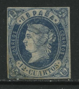 Spain 1862 12 cuartos blue green mint o.g. hinged paper adhering on back - Picture 1 of 1