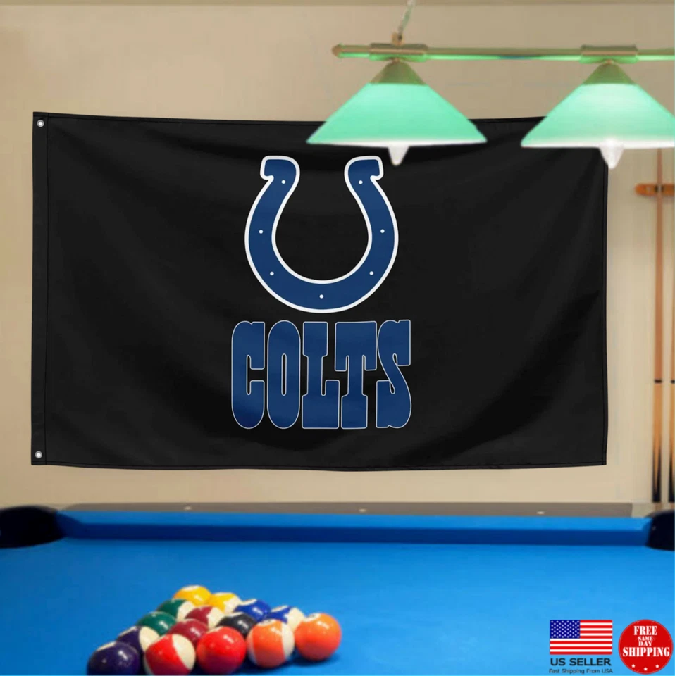 Indianapolis Colts 3x5 Bandera Hombre Cueva Banderas Colt Banner EE. UU. Banderas Puerta Trasera Foto 1 de 4