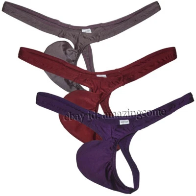 Men 3-Pack Shine G-Strings Bulge Pouch Underwear Micro Front Bikini Thong Pants - Image 1 of 4