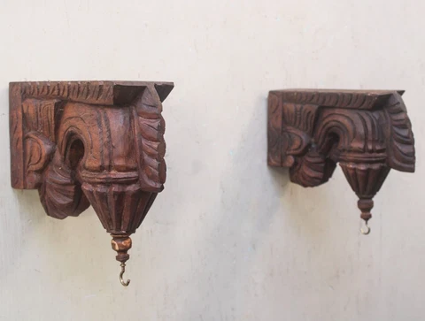 Wooden Wall Bracket Corbel Pair Lamp Plant Hanger Hook Bodhil Vintage Home Decor Cover