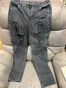 American Eagle Highly Distressed Jeans Damen Gr. 0 Mom Jeans Schwarz Stretch - Bild 1 von 6