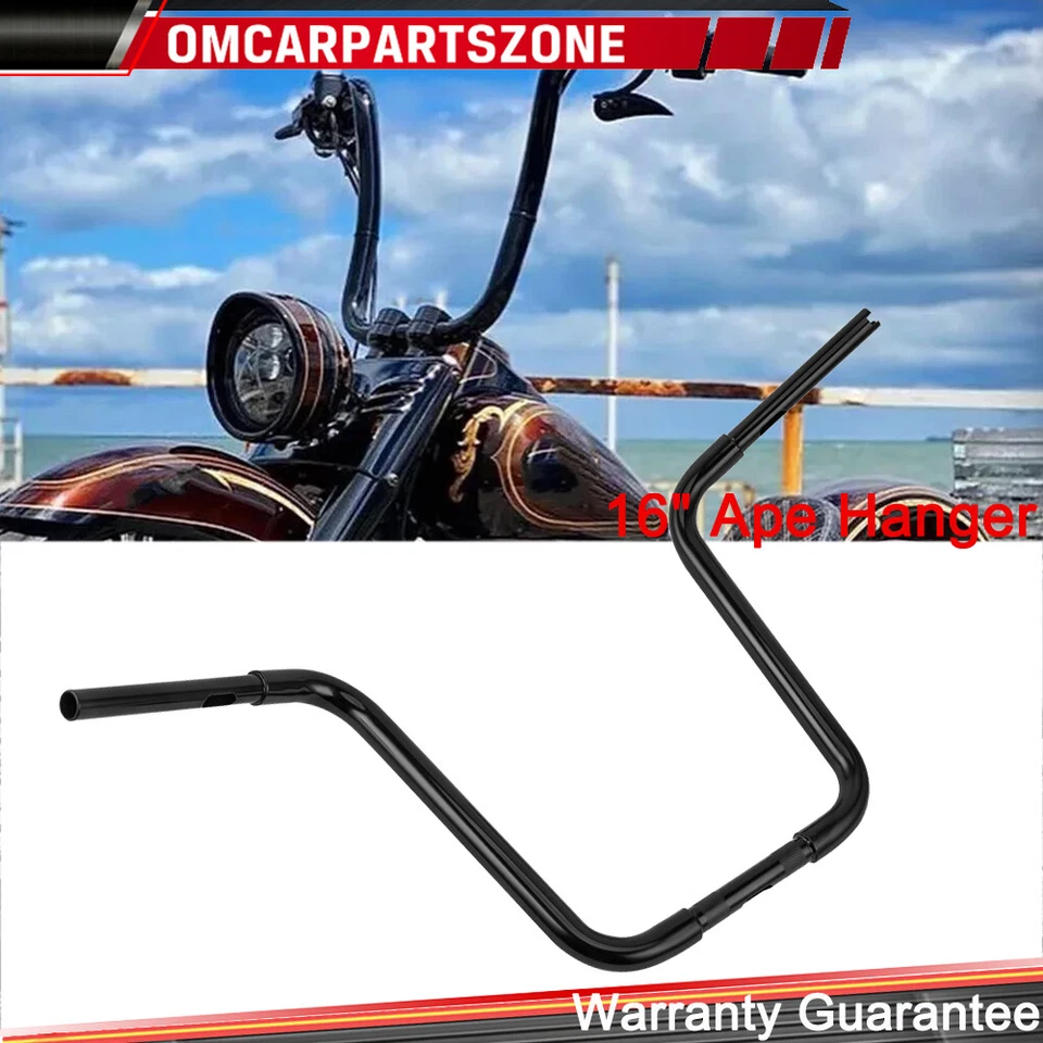 Black 14" Rise 1-1/4" Ape Hanger Bar Handlebar Fit For Harley FLST Sportster XL  - Image 1 of 4