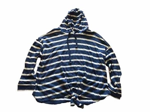 Sunday Woman Size 1X Stretch Hoodie Long Sleeve Lightweight Striped Knot Waist - Picture 1 of 8