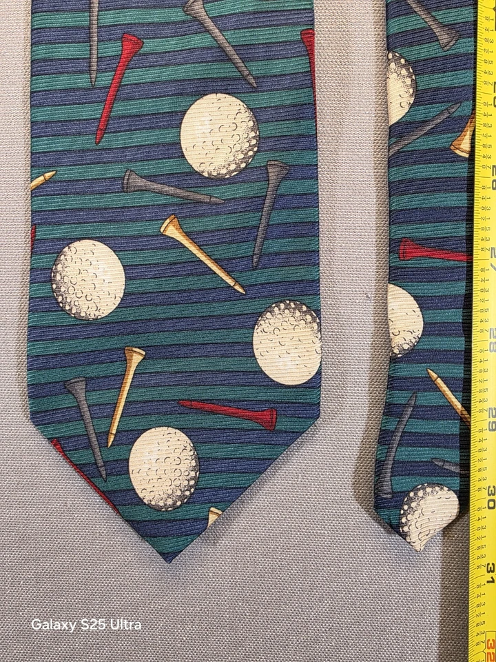 Corbata para hombre 100 % seda pelotas de golf camisetas deportes club de campo golfista oficina vintage Foto 1 de 4