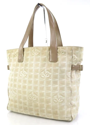 Auth CHANEL New Travel Line Beige Nylon and Leather Tote Bag Purse #61506C - Image 1 of 4
