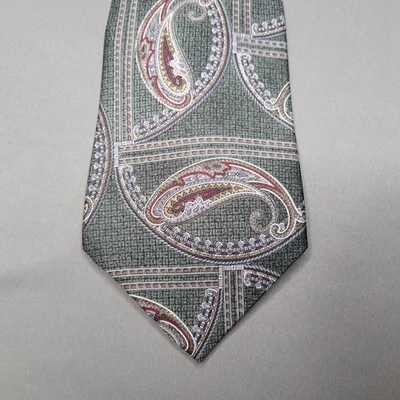 L'Atelier Necktie Mens Silk Paisley Classic Pattern Made in Italy USA Tie Green - Image 1 of 4