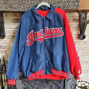 Vintage USA Starter Diamond Collection Indians Bomber Jacket Mens XL Big Patch - Picture 1 of 10