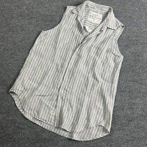 Camisa Frank & Eileen Mujer XS Gris Blanco Rayas Fiona 100% Lino Sin Mangas - Imagen 1 de 7