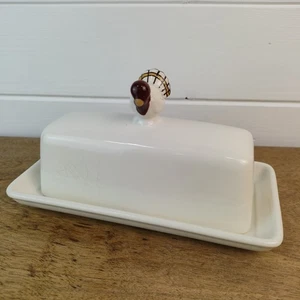 Pottery Barn Gobble Butter Dish with Turkey Knob Thanksgiving Crazing Holidays - Picture 1 of 9
