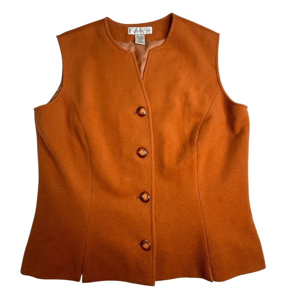 Doncaster Women's Wool Angora Blend Button Front Vest Size 12 Orange Sleeveless - Image 1 of 4