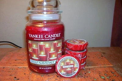 yankee candle 22oz JAR FELIZ NAVIDAD + 5 ORIGINAL TARTS - Image 1 of 4