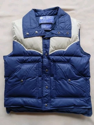 Vintage Down Ski Vest Mens Medium 1980s Blue & Tan JC Penney Puffer Western Vest - Image 1 of 4