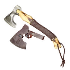 TheBoneEdge 18.5" Steel Etching Blade Hunting Axe Dark Brown Leather Wrapped Han