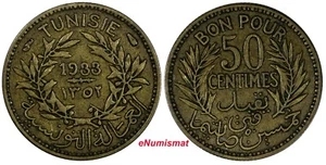 Cámaras de Comercio de Túnez 1352//1933 50 Céntimos FECHA CLAVE KM# 246 (18 915) - Imagen 1 de 3