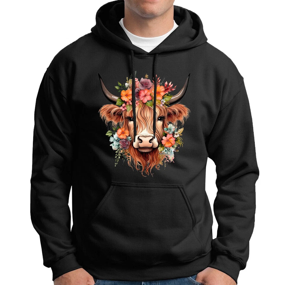 Highland Vaca Girasol Floral Leche Granja Escocesa Unisex Mujer Sudadera con Capucha #6ED Lote Foto 1 de 1