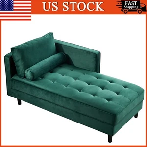 Bedroom Chaise Lounge Velvet Couch Sofa Lounger Living Room Mid Century Modern - Picture 1 of 10