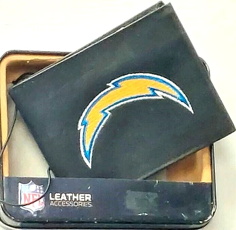 Los Angeles Chargers Leather Embroidered Bi-Fold Black Wallet New Rico Cover