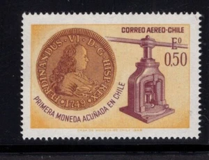Chile 1968 50c Primera moneda acuñada en Chile, prensa de monedas correo aéreo MNH Sc288 - Imagen 1 de 1