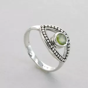 Round Green PERIDOT Oval Ring - Multiple Sizes - 925 STERLING SILVER #34e - Picture 1 of 8