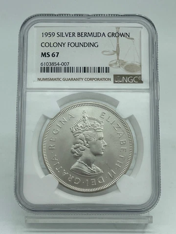 1959 BERMUDA CROWN SILVER COLONY FOUNDING NGC MS 67 Cover