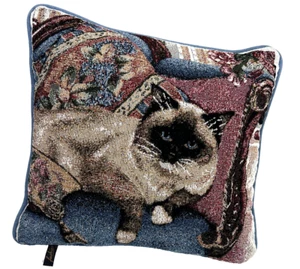 Siamese Cat Tapestry Pillow 13" Decorative Needlepoint Lounging By Fashion - Picture 1 of 5