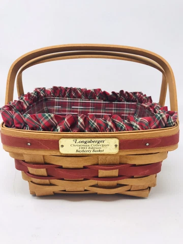 Longaberger 1993 Edition Red Bayberry Basket Christmas Fabric & Plastic Liners Cover