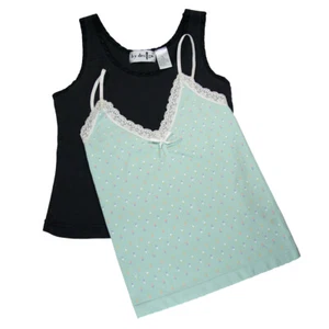 Camiseta sin mangas de yoga negra lisa atlética cami de encaje a lunares para damas - Imagen 1 de 6