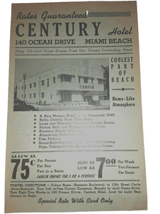 Vintage Hotel Advertising Flyer For Century Hotel Miami Florida - Picture 1 of 5