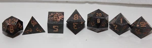 RPG DICE SET OF 7 BLACK & GOLD WITH RAINBOW GLITTER D&D d4 d6 d8 d10 d12 d20 + - Picture 1 of 5