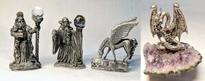 Water Wizard Merlin Pegasus Dragon Wapw Pewter Figure Lot Myth Magic Tudor Mint