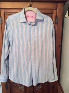 Camisa abotonada a rayas azules y blancas de manga larga para hombre Robert Graham talla grande - Imagen 1 de 8
