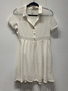 Ivory Sheer Button up Collared Short Sleeve Dress Size Small - Picture 1 of 5
