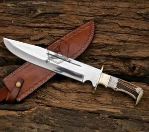 Cuchillo Bowie cuerno de escenario personalizado hecho a mano cuchillo de caza acero al carbono cuchillo Bowie - Imagen 1 de 6