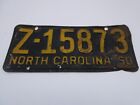 1950 North Carolina License Plate, #Z-15873 Antique Vintage Original 