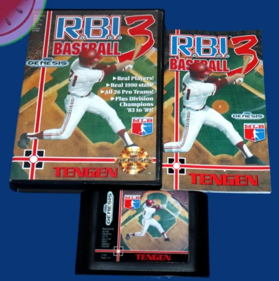 TESTED Sega GENESIS Game R.B.I. BASEBALL 3 Complete CIB Box Authentic TenGen - Image 1 of 4