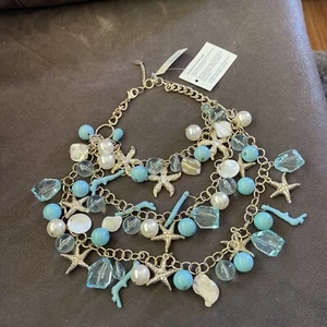 AMRITA SINGH GOLD TONE RHINESTONE NAUTICAL STARFISH OCEAN BEACH LAYERED NECKLACE - Picture 1 of 6