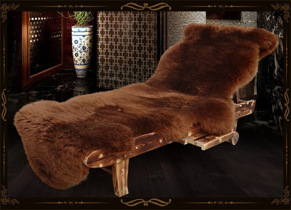 Real Sheepskin Fur Australia Tiger Carpet Rug Soft Fluffy Plain Mat Chair Sofa