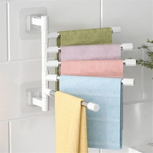 Wall Mounted Bracket Rotatable Towel Rack Hanging Holder 2-8-Bar Towel Hanger - Picture 1 of 14