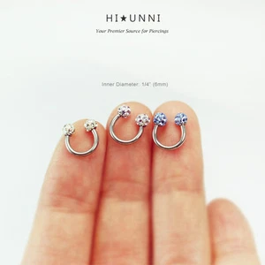 16g Cubic glass ball horseshoe ring, cute septum ring, tragus cartilage earring - Picture 1 of 6