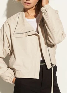 Giacca in pelle asimmetrica VINCE autentica donna beige sabbia esaurita $1250 XS - Foto 1 di 5