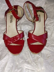 MICHAEL KORS RED PATENT KAMI WEDGES Size 8 - Picture 1 of 8