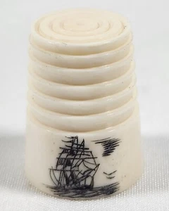 Vintage Etched Sailboat/Ship Plastic Thimble Nautical - Picture 1 of 3
