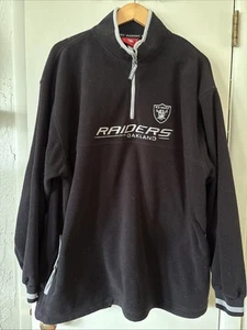 Vintage Oakland Raiders XL NFL Fleece 3/4 Zip Pullover Taschen Kordelzug dick Herren - Bild 1 von 8