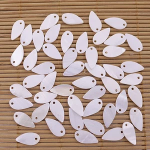 50 PCS 7mmX14mm Leaf  Mini Shell Natural White Mother of Pearl Loose Beads - Picture 1 of 9
