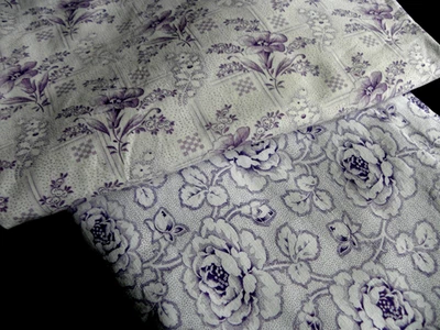 Bauernbettwäsche 2 Stoffe Baumwolle Nadeldruck lila Blüten Patchwork EM6 - Bild 1 von 4