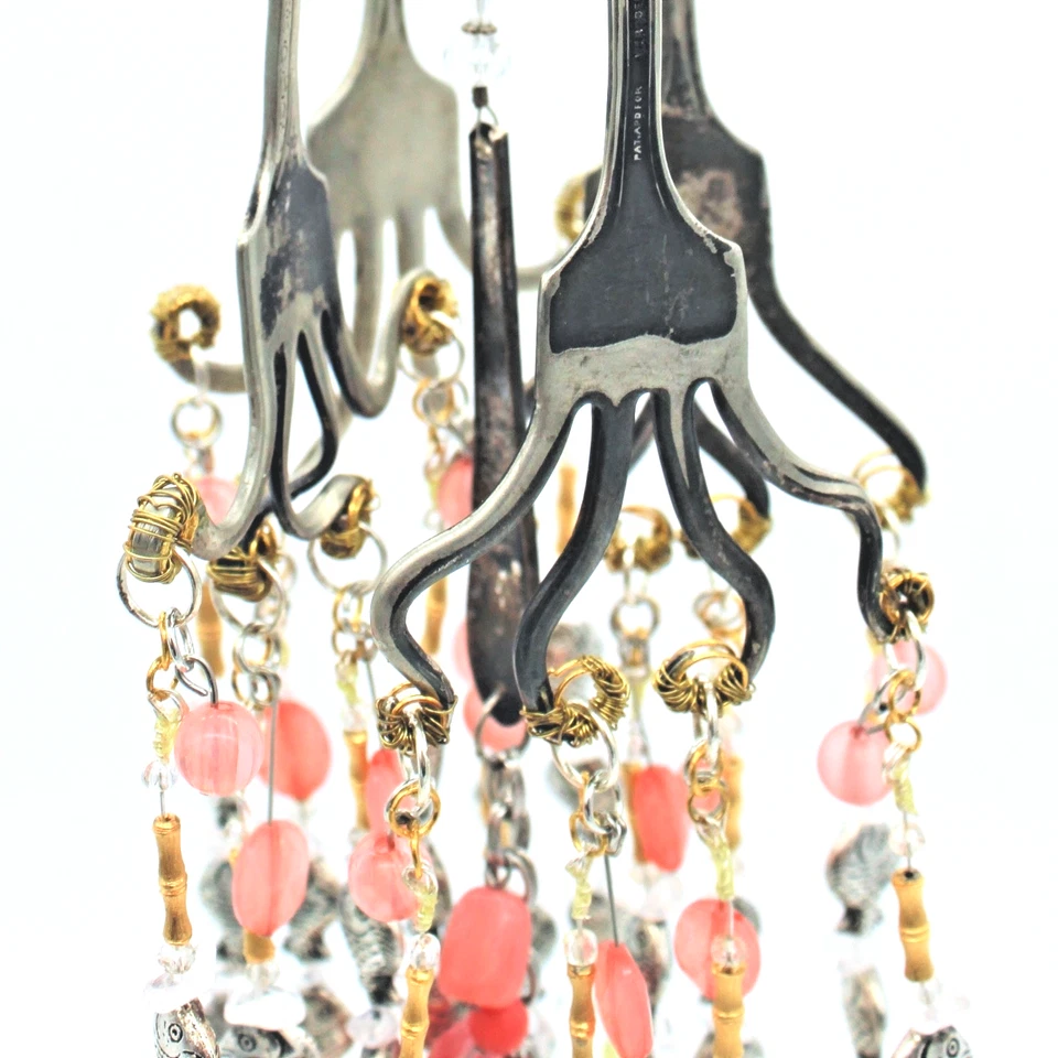 Carillón de viento reciclado artesanal atrapasol de colección horquillas cuarzo cristal piedras preciosas carcasa Foto 1 de 4